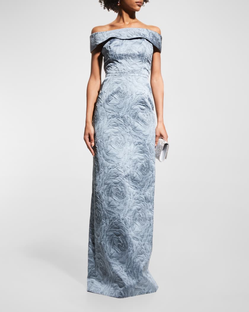 Off-Shoulder Jacquard Column Gown