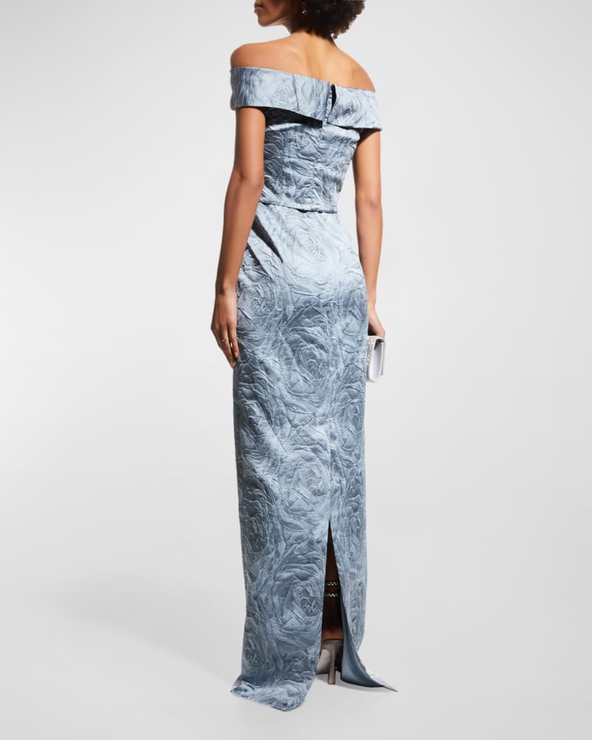 Off-Shoulder Jacquard Column Gown
