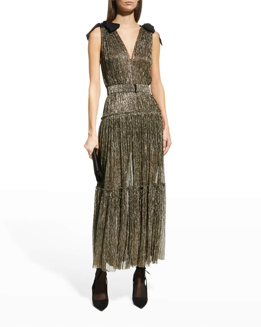 Sabina Musayev Ray Tiered Satin Dress With Bows Neiman Marcus