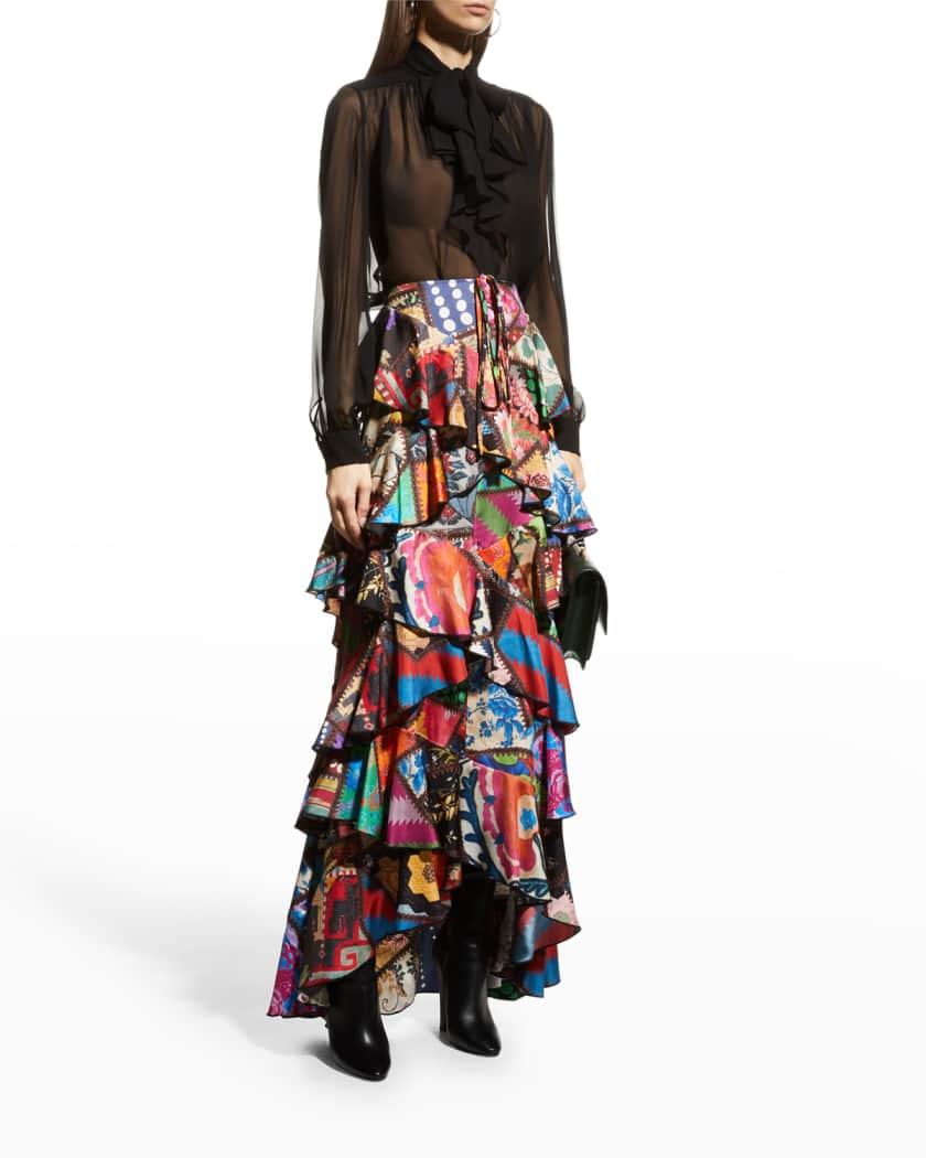 Libertine Patchwork Print Tiered Ruffle Silk Maxi Skirt Neiman Marcus
