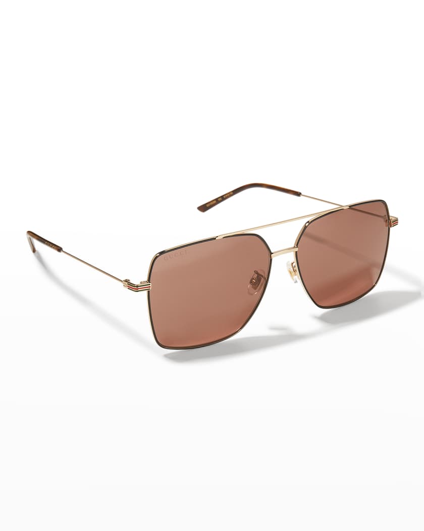 Gucci Men's Iconic Web Metal Aviator Sunglasses | Neiman Marcus