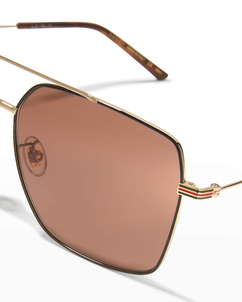 Gucci Men's Iconic Web Metal Aviator Sunglasses | Neiman Marcus