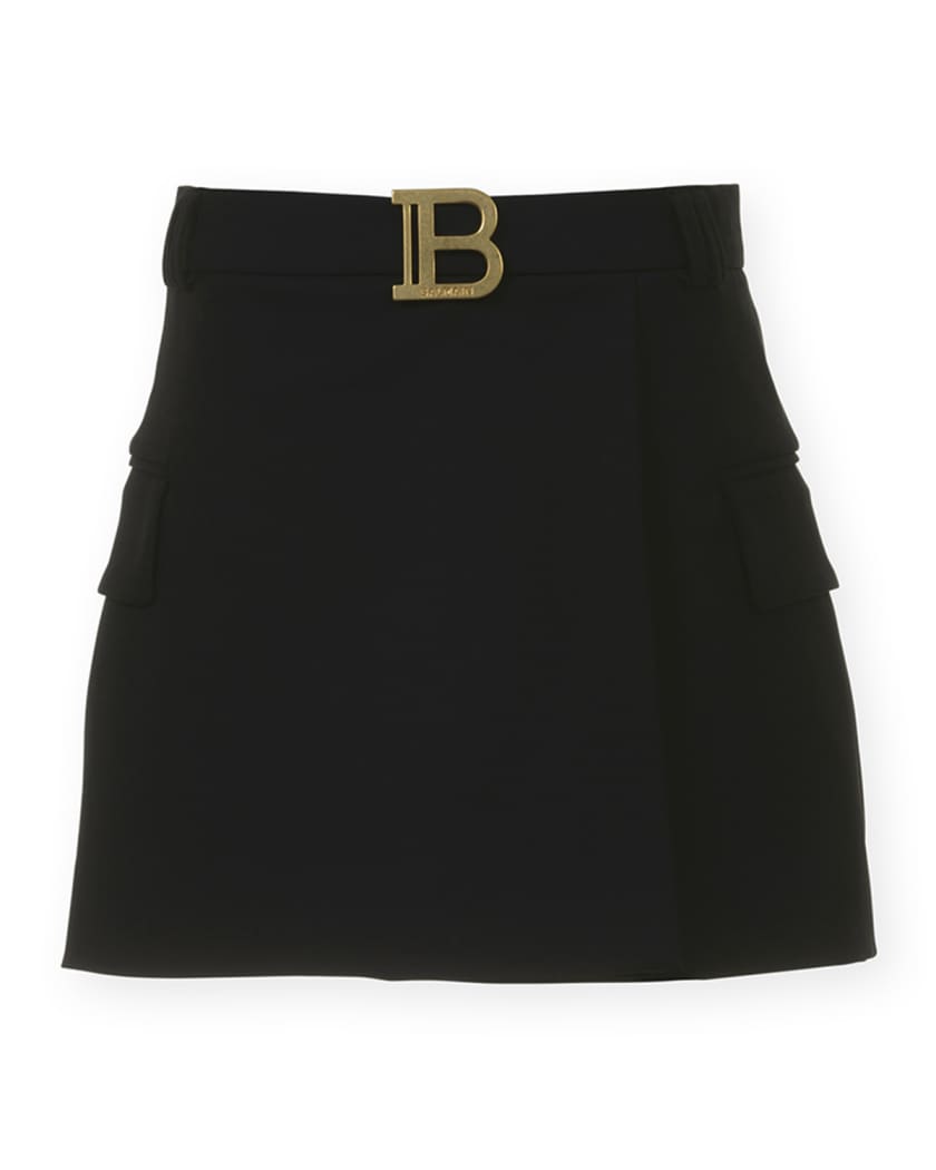 Balmain Girls' Wool Skirt Gold Buckle (Mini Me), Size 12-14 | Neiman Marcus