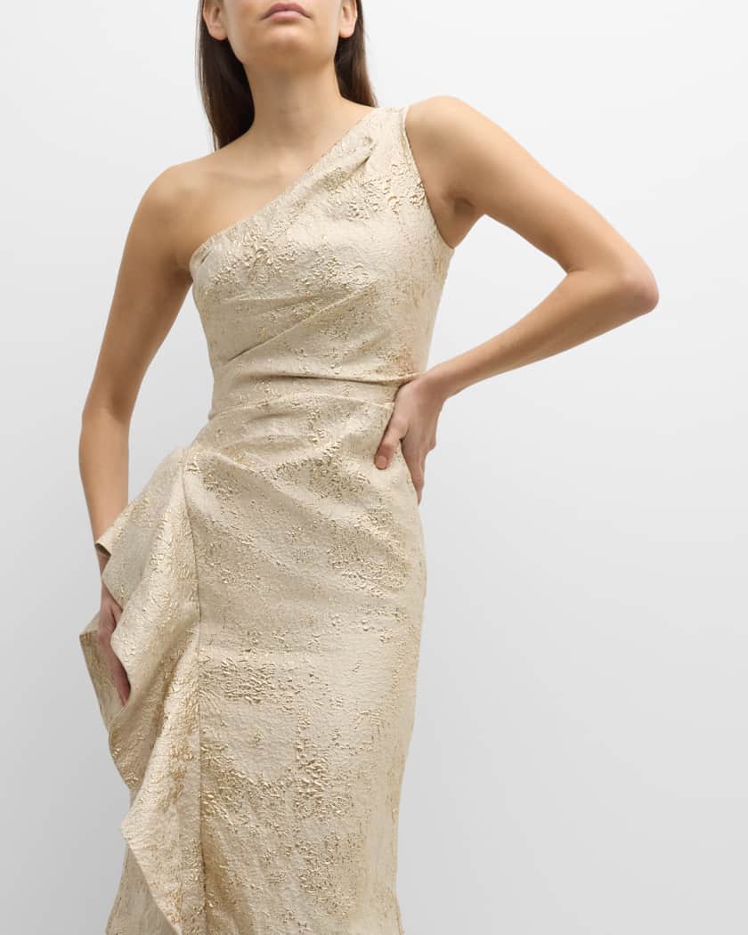 Jacquard-weave One-shoulder Dress - Light beige - Ladies
