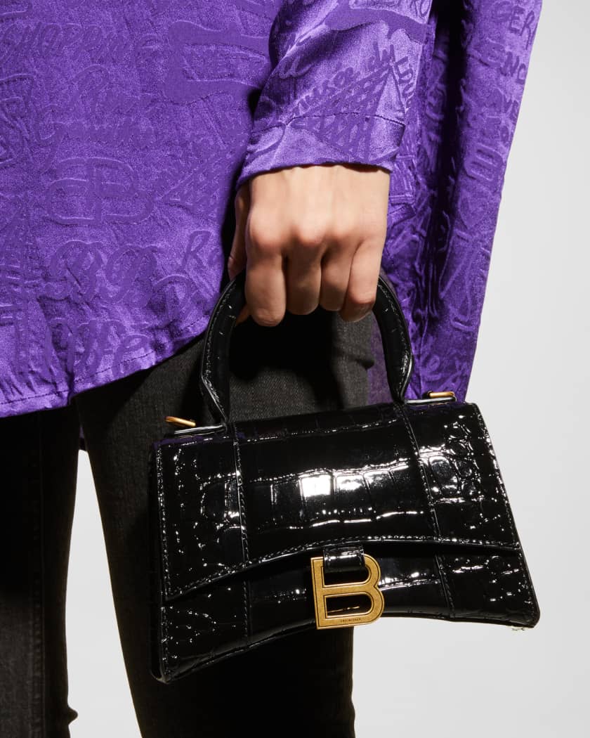 BALENCIAGA  Extra Small 'Hourglass' Crocodile Embossed Leather