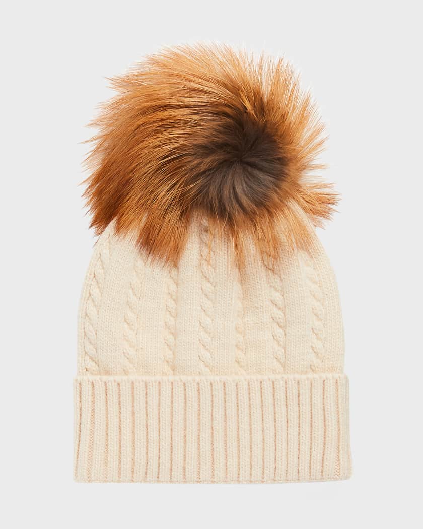 Gorski Knit Beanie w/ Fox Fur Pompom