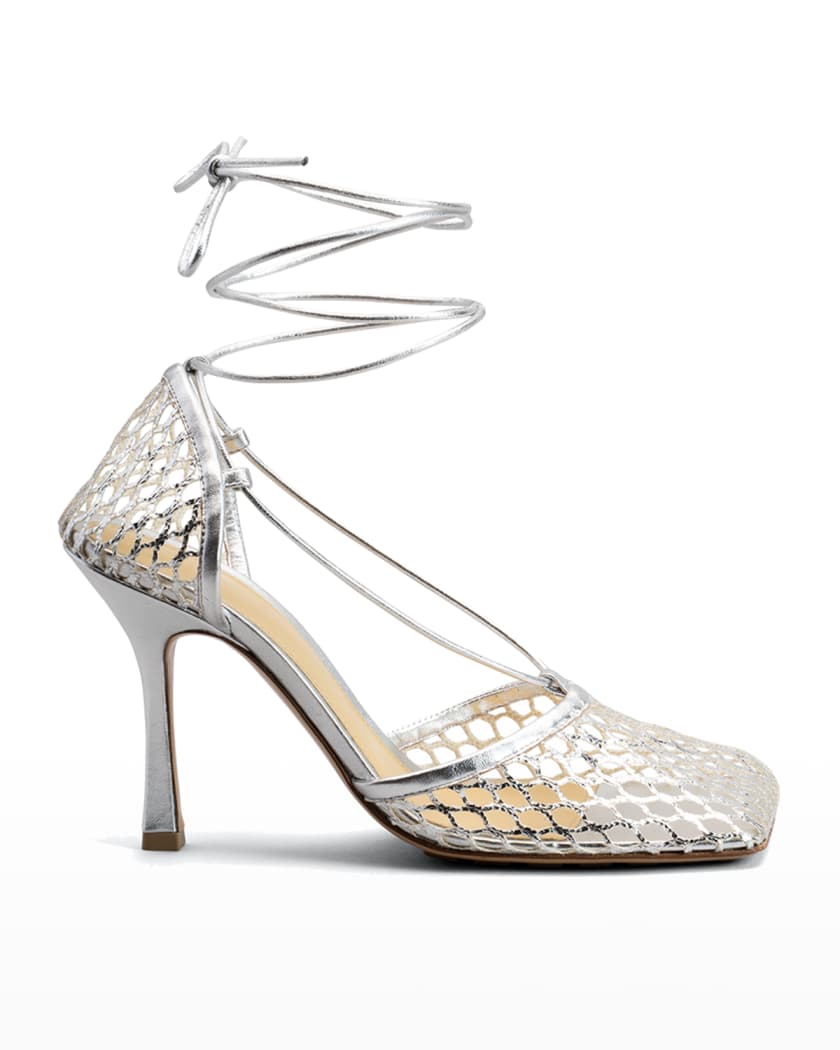Bottega Veneta 90mm Macrame Metallic Ankle Wrap Pumps Neiman Marcus