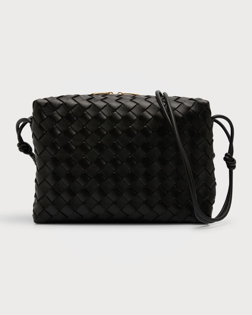 Bottega Veneta Loop Intrecciato Leather Crossbody Bag Black-Gold