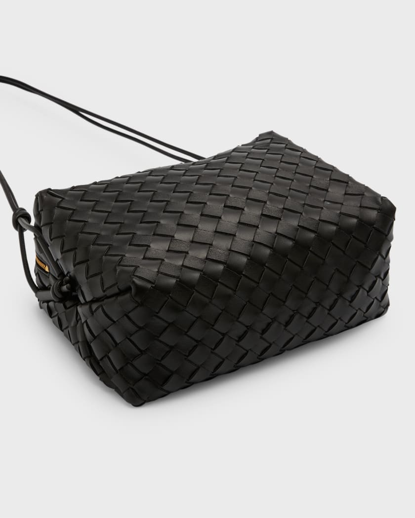 Bottega Veneta Loop Intrecciato Leather Crossbody Bag Black-Gold