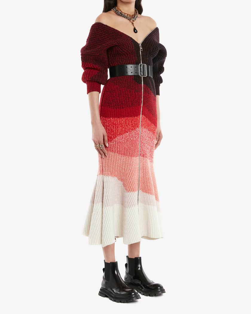Alexander McQueen Degrade Print Wool Zip Cardigan Dress