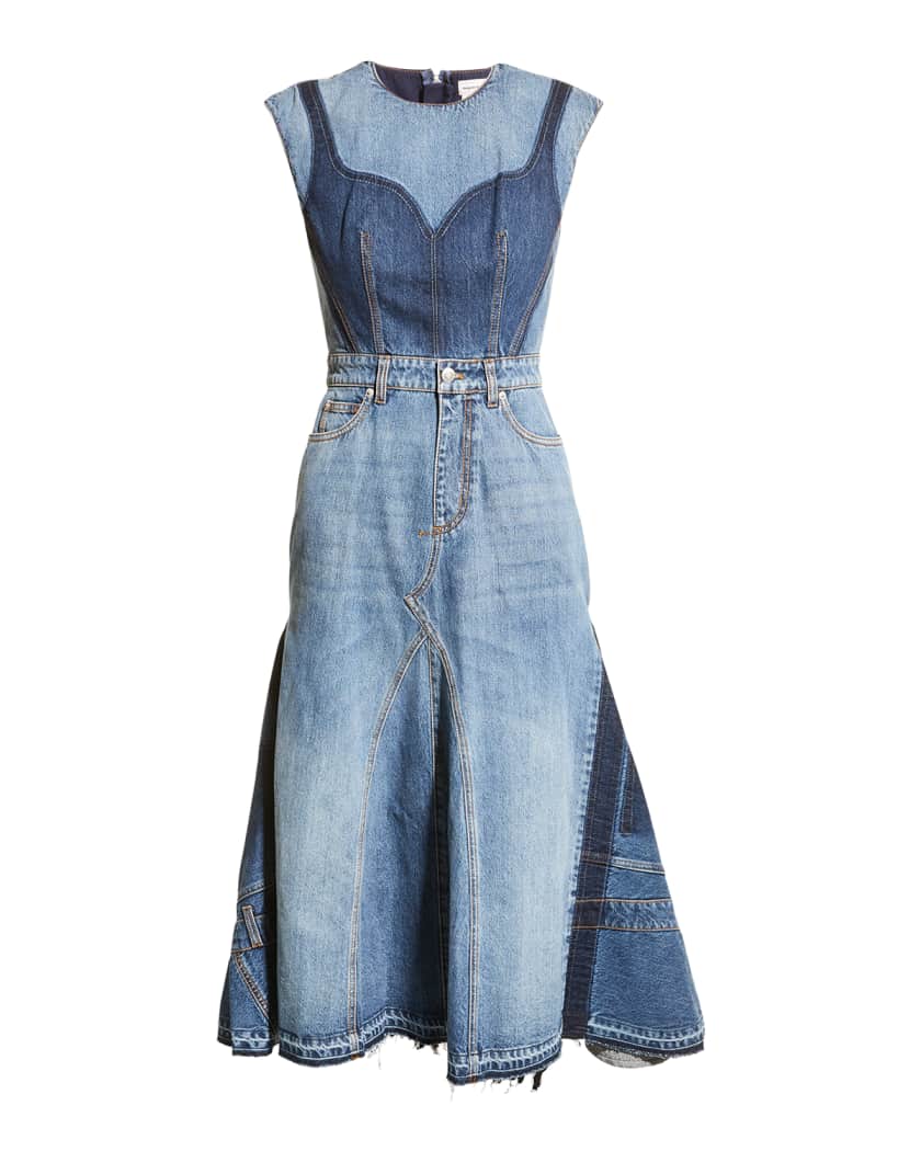 Alexander McQueen Reconstructed Denim Midi Dress