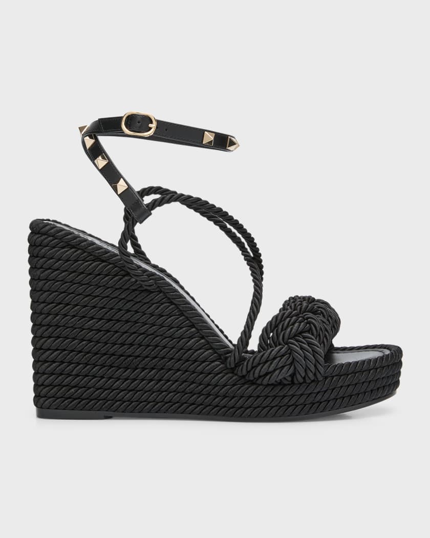 Valentino Torchon Rockstud 115 Rope Wedge Sandal