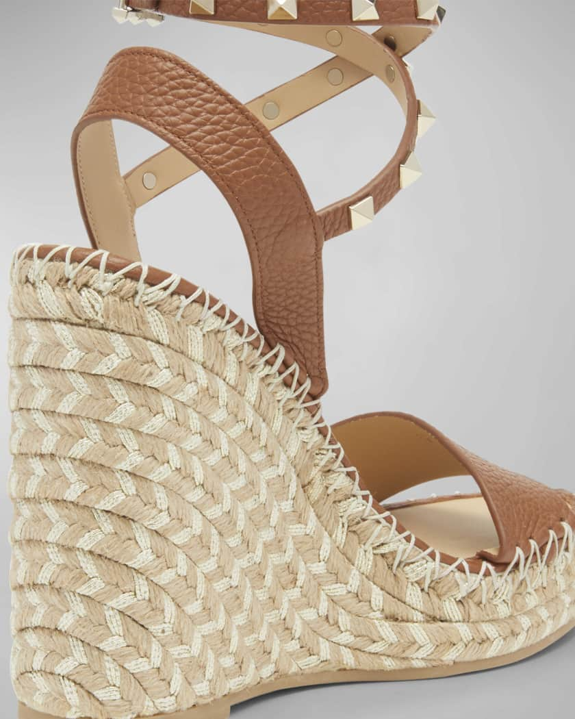 Rockstud 125 textured-leather espadrille wedge sandals