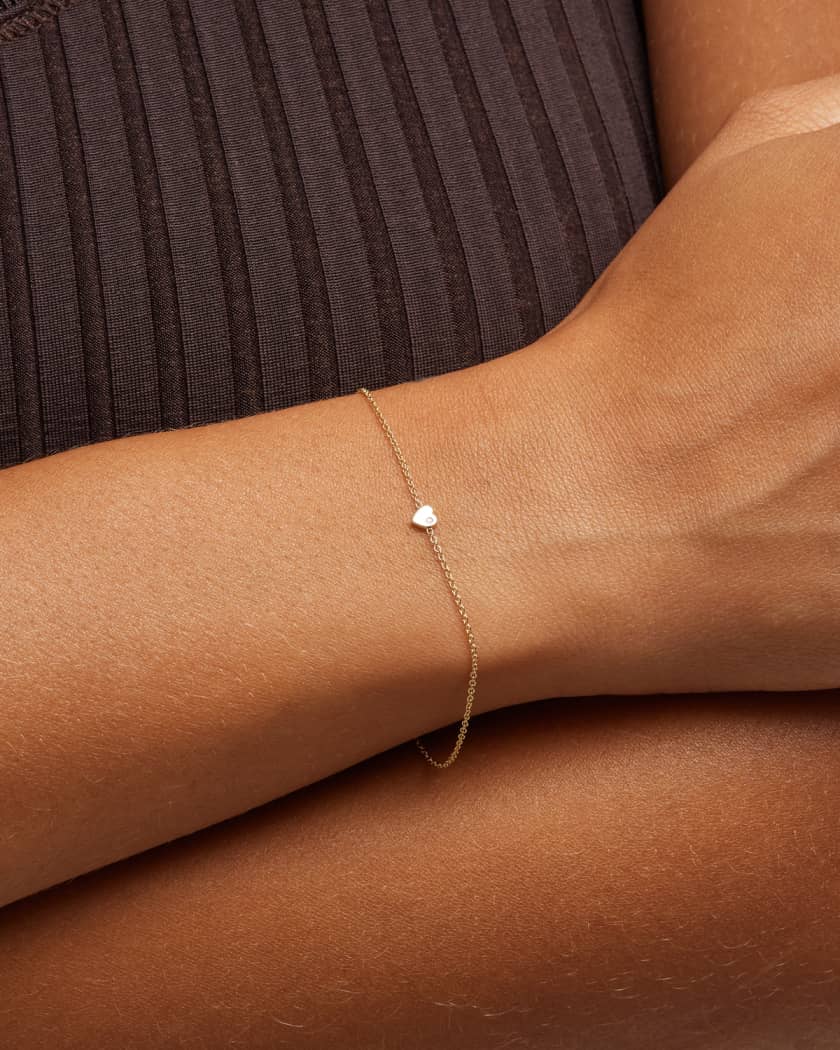 Zoe Lev Jewelry 14k Gold Tiny Heart Bracelet with Diamond Neiman