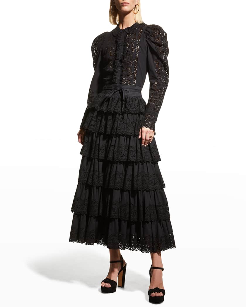Ulla Johnson Oriana Long Tiered Lace Skirt Neiman Marcus