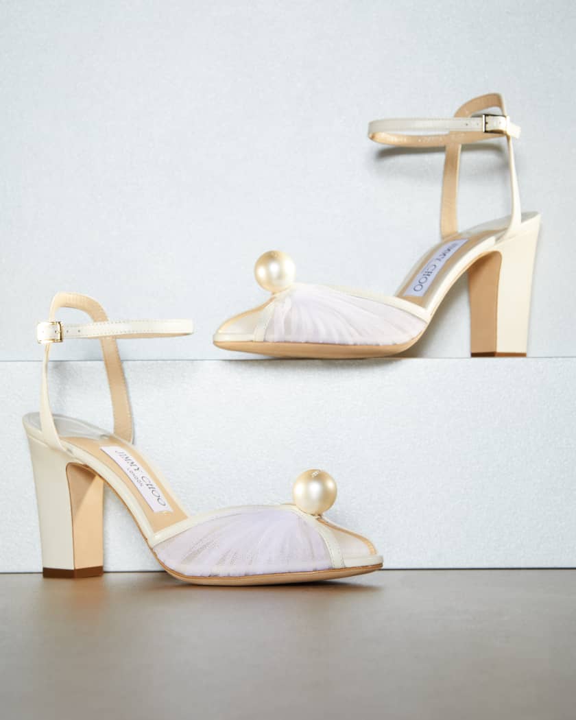 Sacaria Tulle Pearly Ankle-Strap Sandals