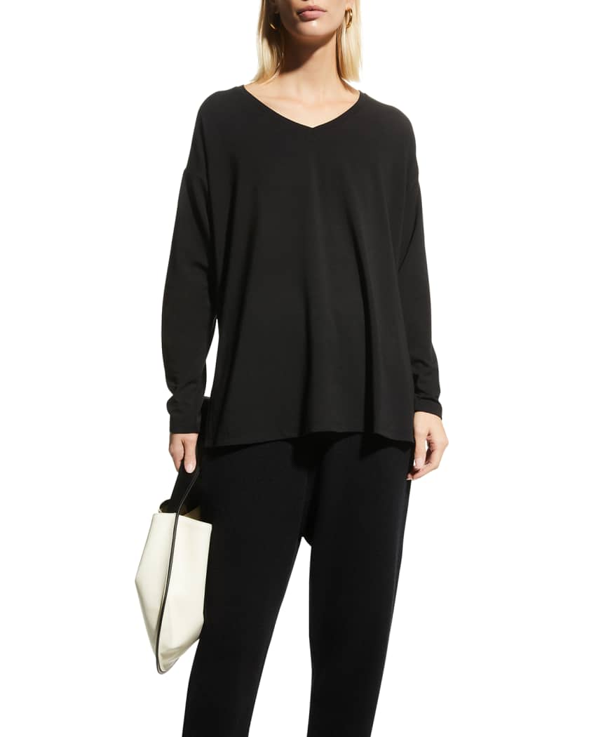 Eileen Fisher V Neck Long Sleeve Jersey Box Top Neiman Marcus