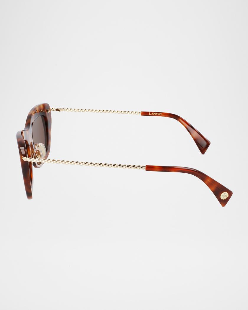 Lanvin Babe Rectangle Twisted Metal/Acetate Sunglasses  display picture 3