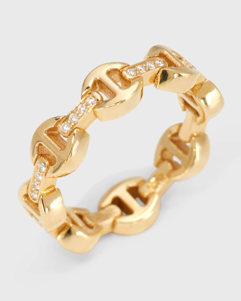 Hoorsenbuhs Yellow Gold Dame Tri-Link Ring with Diamond Bridges