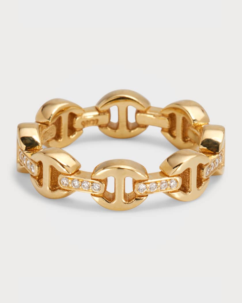 Hoorsenbuhs Yellow Gold Dame Tri-Link Ring with Diamond Bridges, Size 7