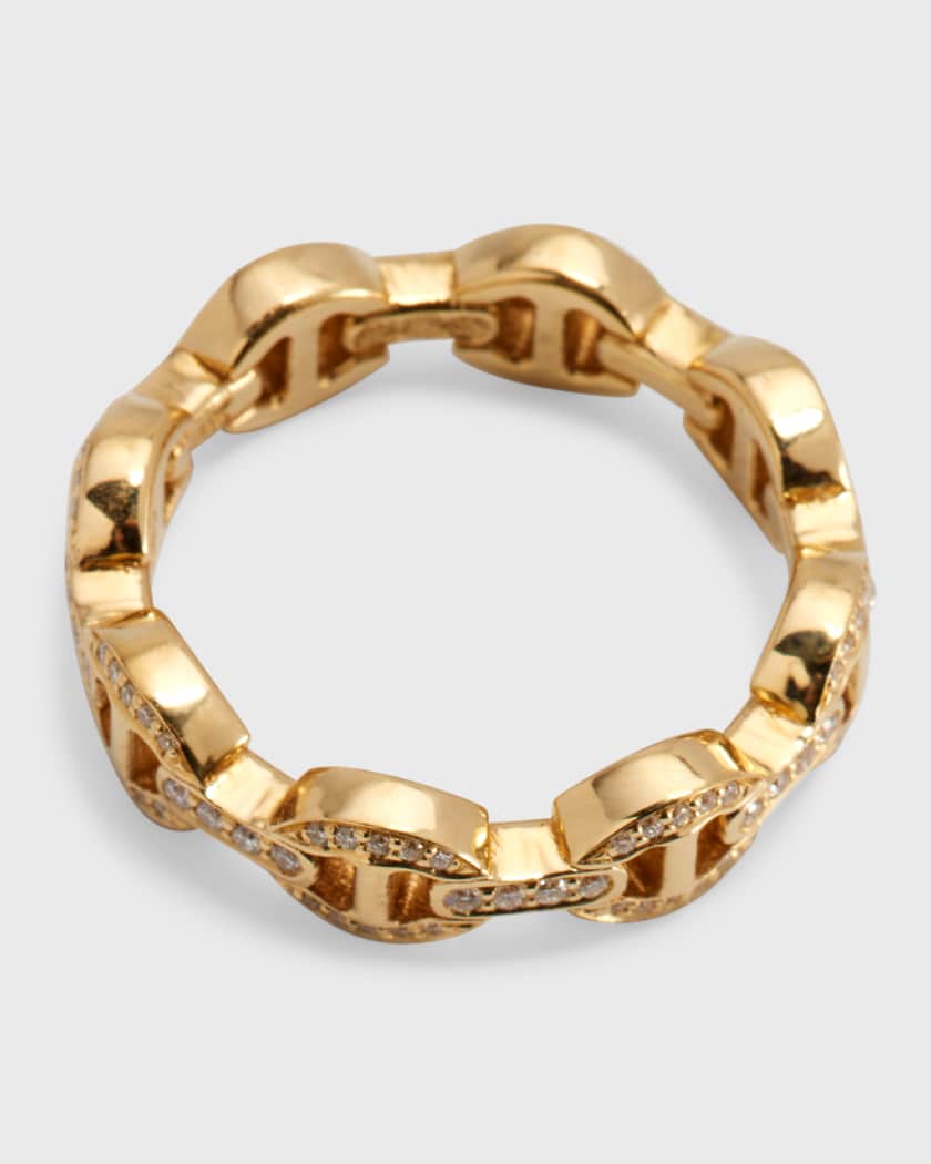 Hoorsenbuhs Yellow Gold Dame Tri-Link Antiquated Ring with Diamonds