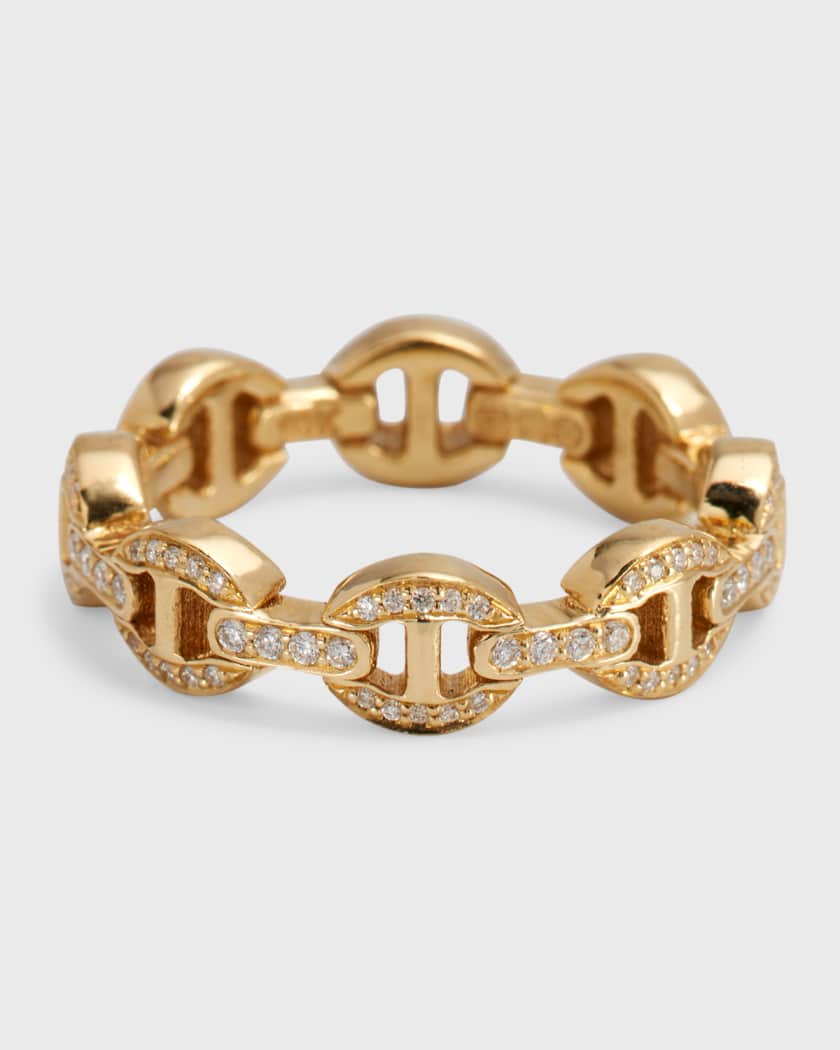Hoorsenbuhs Yellow Gold Dame Tri-Link Antiquated Ring with Diamonds