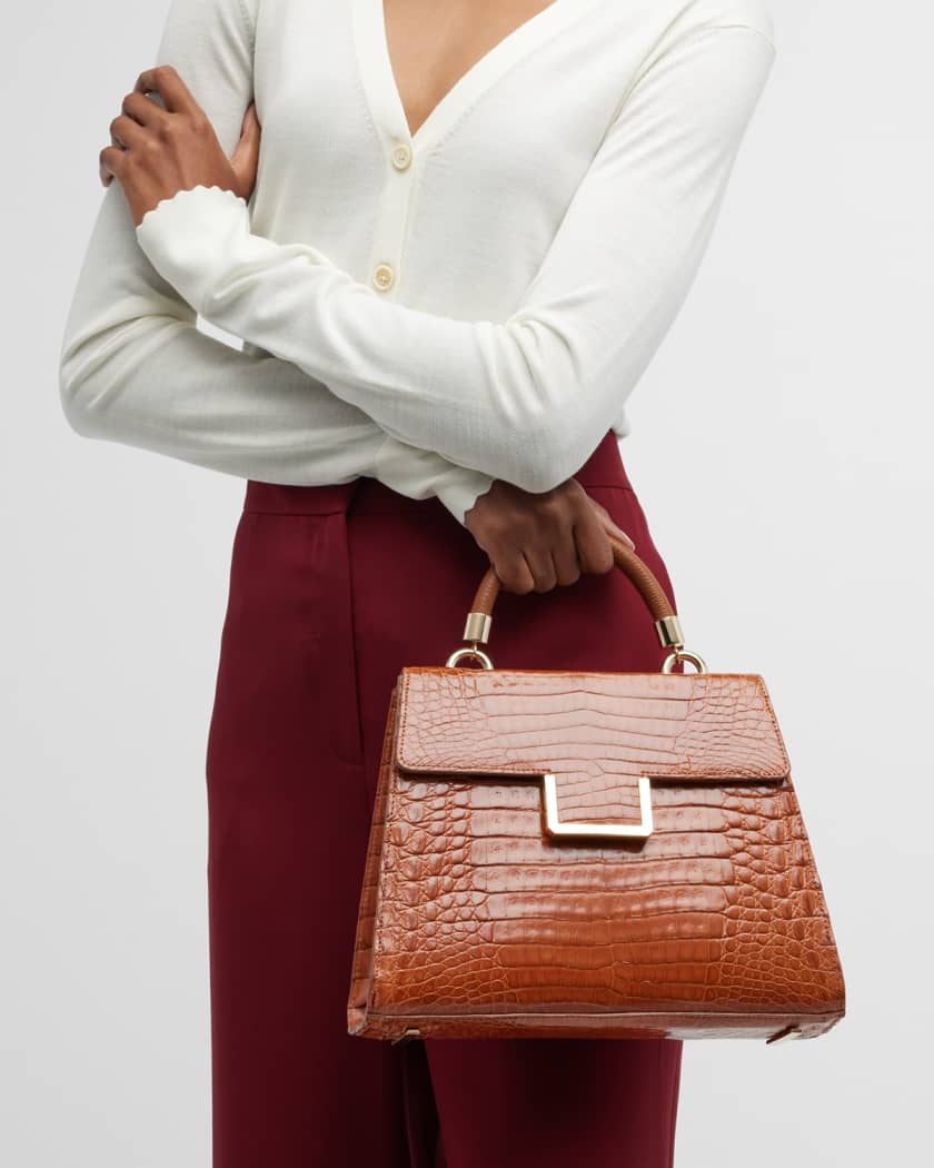 Violet purse mini bag, Crocodile, Glazed, Gold. MINI MICHELLE – MARIA OLIVER