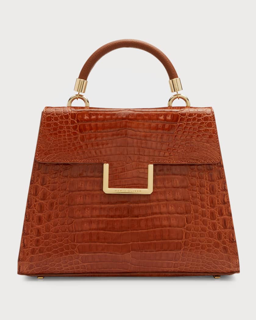 Maria Oliver Michelle Crocodile Top-Handle Bag, Green, Women's, Handbags & Purses Top Handle Bags