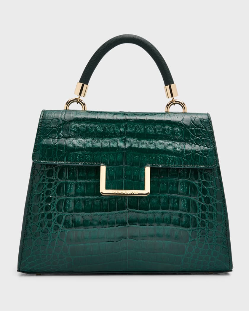 Maria Oliver Michelle Crocodile Top-Handle Bag, Green, Women's, Handbags & Purses Top Handle Bags