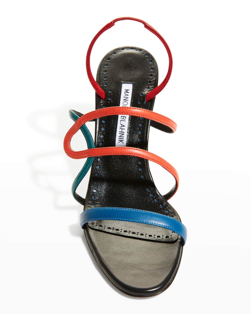 Manolo Blahnik Licenzata 90mm Colorblock Metal-Heel Strappy Sandals ​