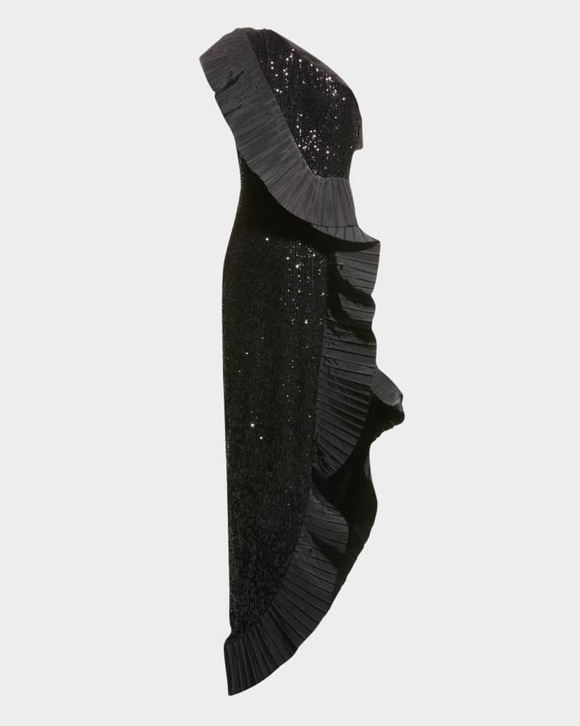 One33 Social One Shoulder Pleated Taffeta Sequin Gown Neiman Marcus