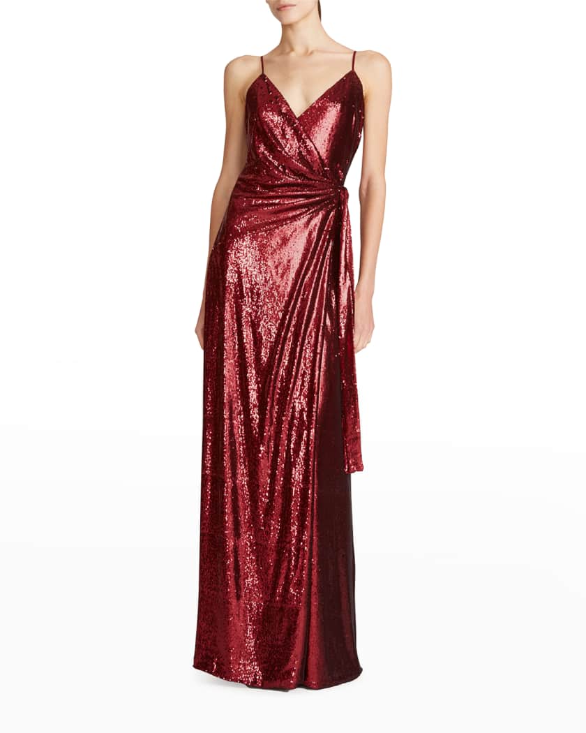 Halston Amiel Sequin Wrap Dress | Neiman Marcus