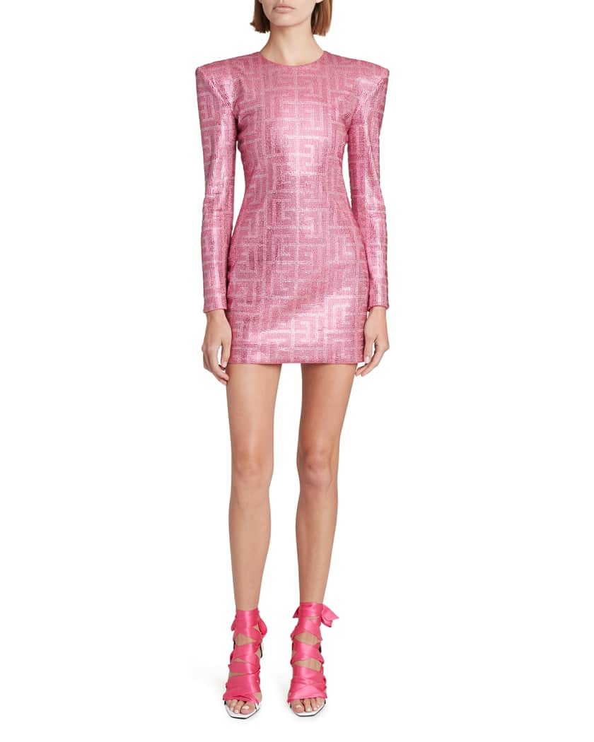 Balmain x Barbie Monogram Strass Embellished Mini Dress