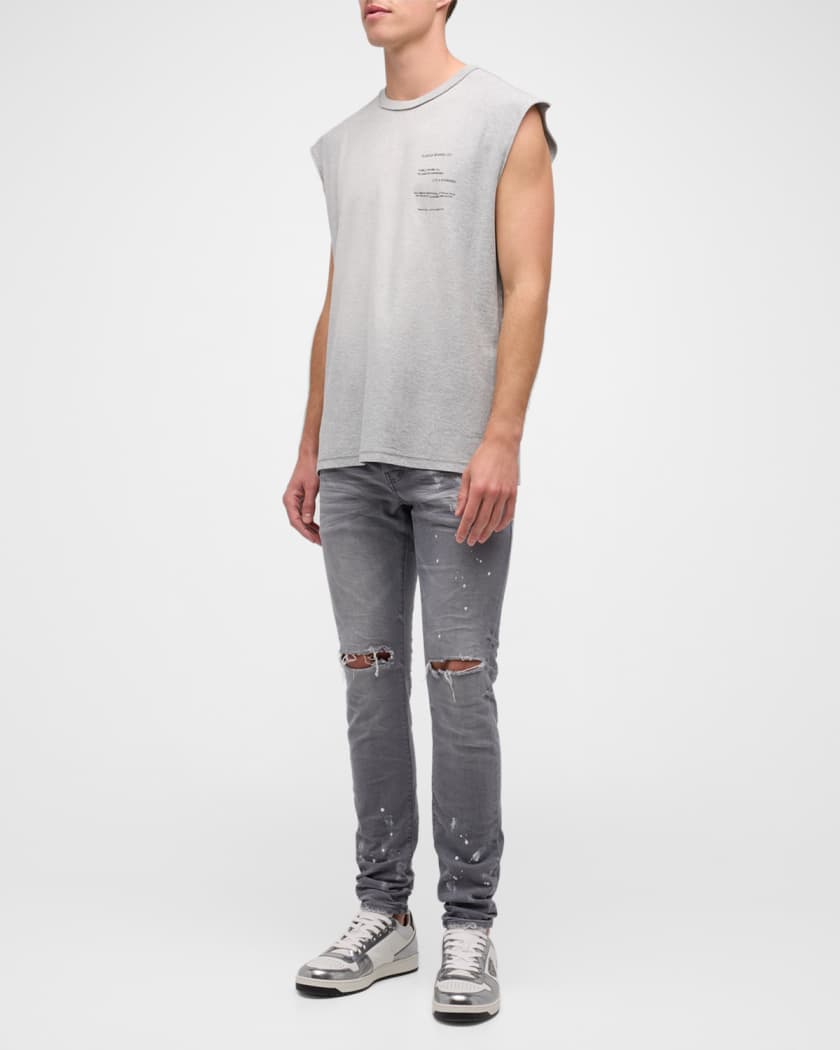 Men's Paint-Splatter Skinny Jeans, Knee Slits