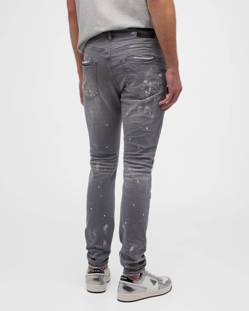 PURPLE Men's Paint-Splatter Skinny Jeans, Knee Slits