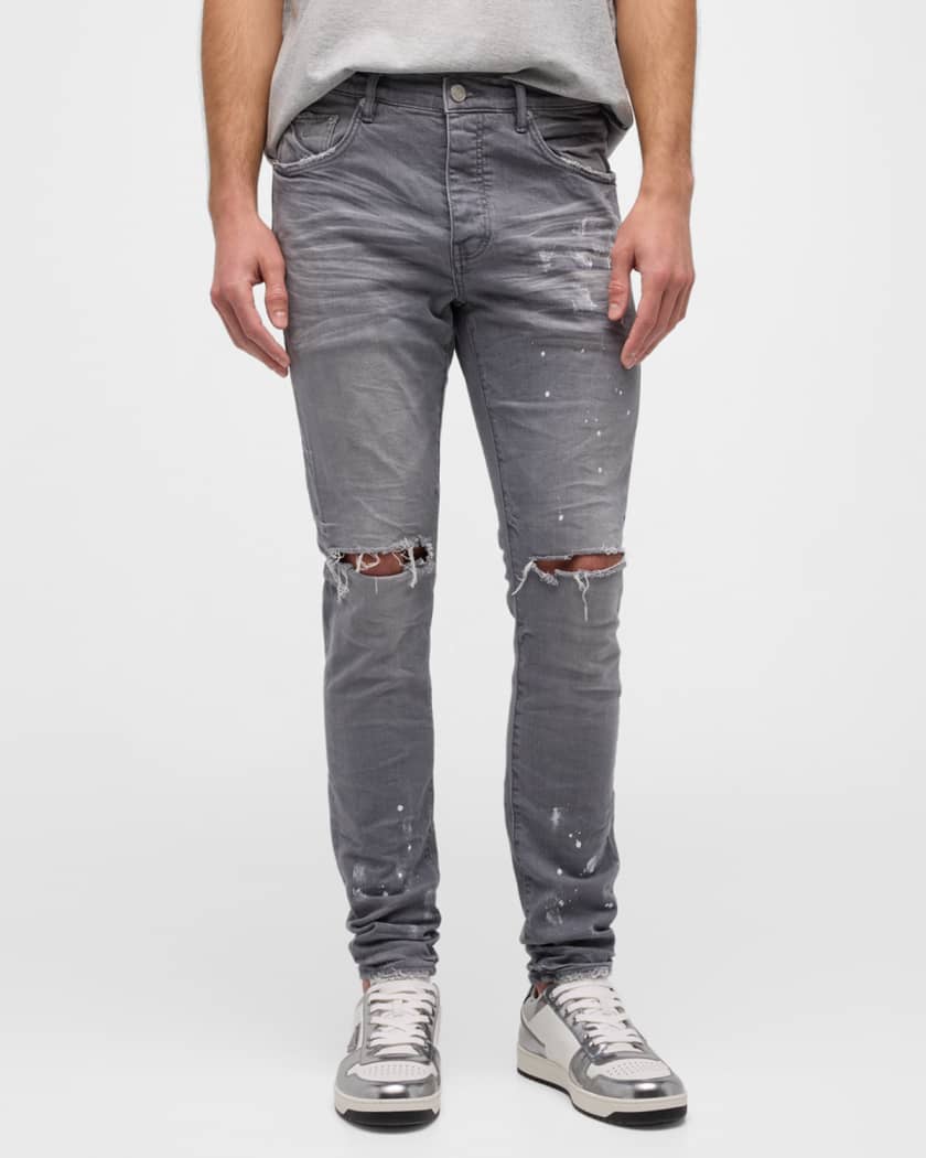 Men's Paint-Splatter Skinny Jeans, Knee Slits
