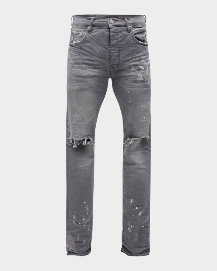 PURPLE Men's Paint-Splatter Skinny Jeans, Knee Slits