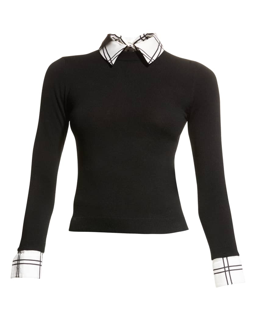 Alice Olivia Porla 3 4 Sleeve Collared Sweater Neiman Marcus