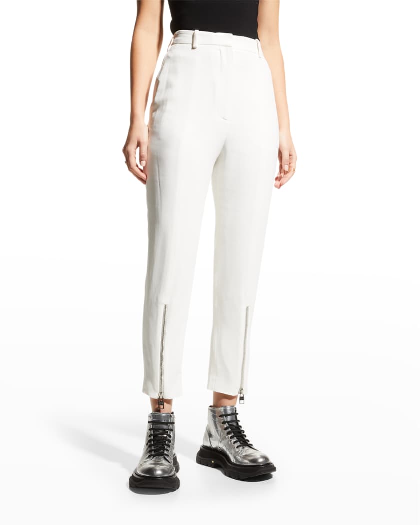 Alexander Mcqueen Zip Hem Straight Leg Tailored Crop Pants Neiman Marcus