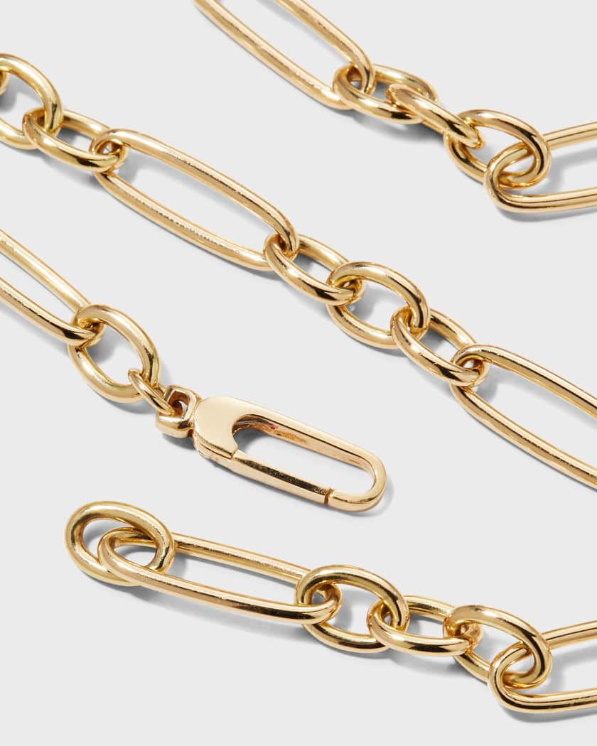 18K YELLOW DESIGNER GOLD ALTERNATING ROUND AND OVAL LINK CHAIN NECKLACE