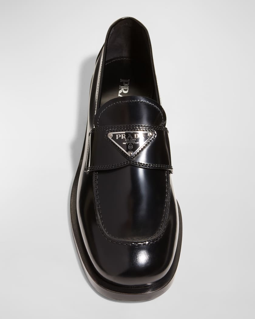 Prada Women's Patent Leather Logo Loafers - Nero - Size 7.5