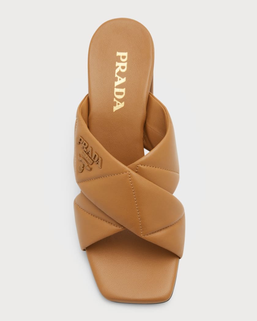Prada Quilted Lambskin Crisscross Slide Sandals | Neiman Marcus