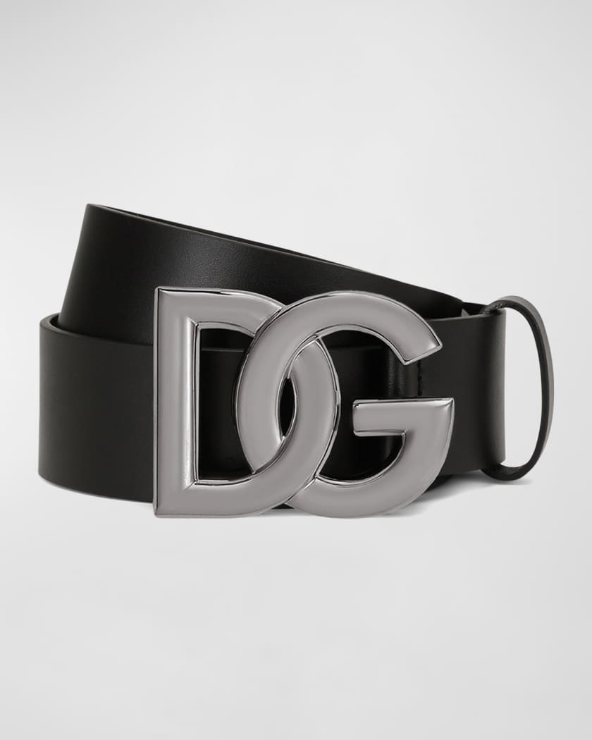 D&G Black Leather DG Logo Buckle Belt 75CM D&G