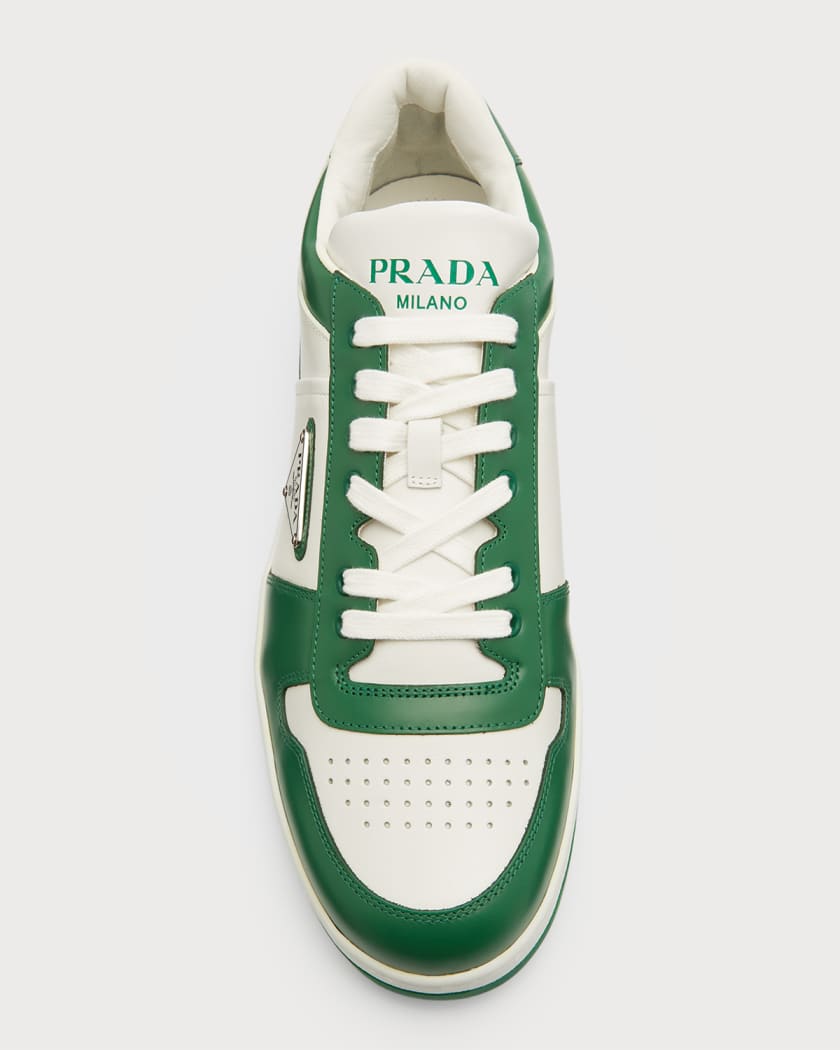 Prada Men's Downtown Logo Low-Top Leather Sneakers | Neiman Marcus