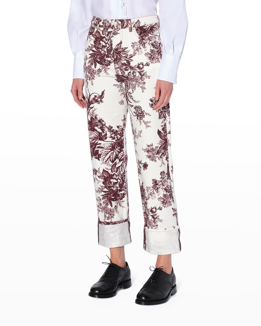 Erdem Nathaniel Floral Print Rolled Hem Jeans Neiman Marcus