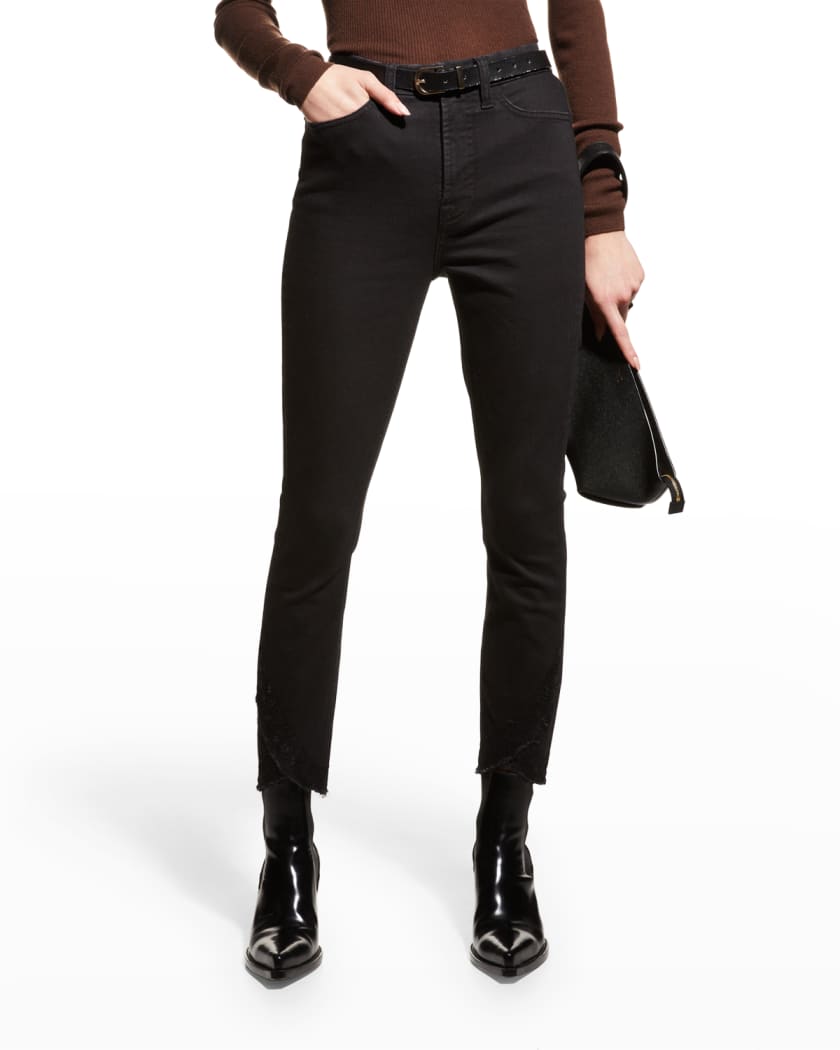 Jen7 High Waist Skinny Jeans W Scalloped Lace Hem Neiman Marcus