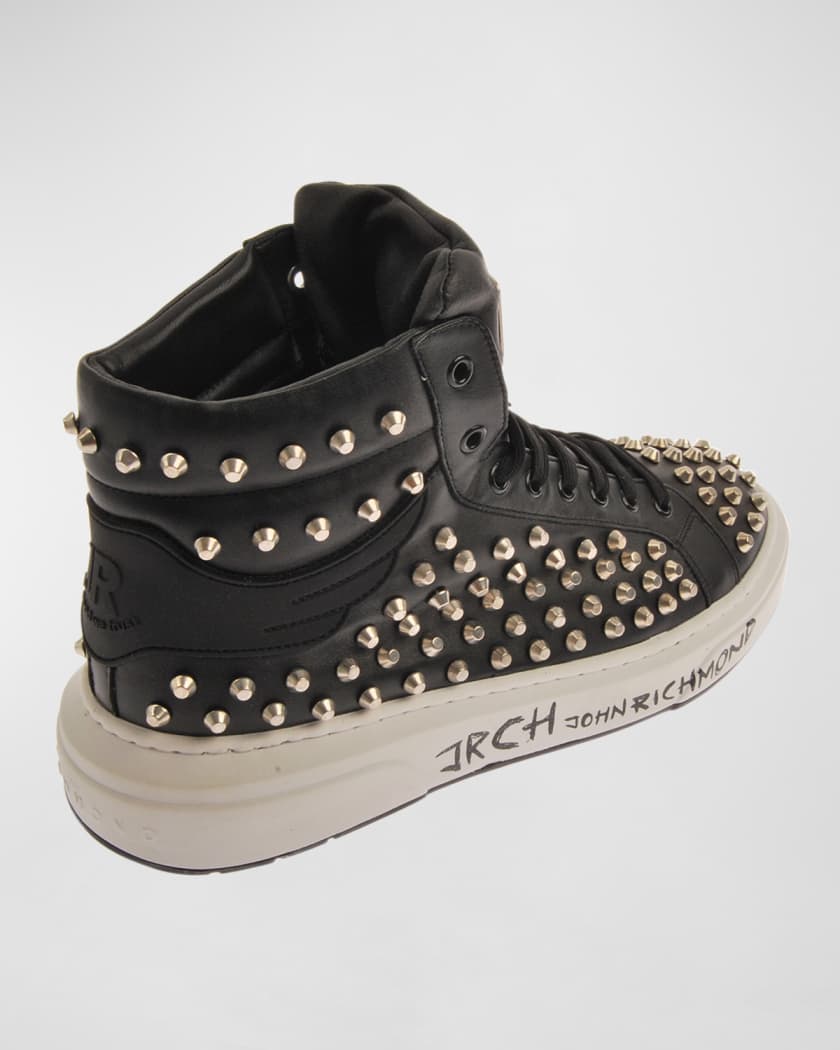 Men's Allover Studded Leather High-Top Sneakers