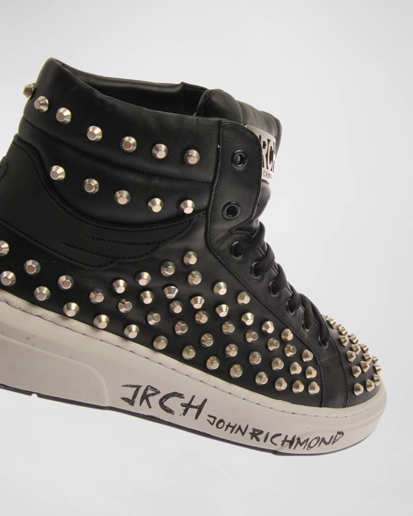 Men's Allover Studded Leather High-Top Sneakers