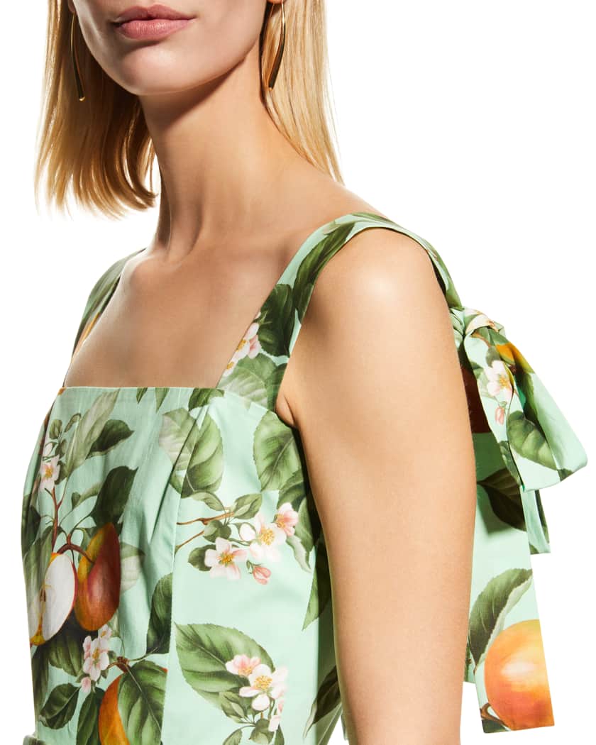 Oscar de la Renta Degrade Apple Blossom-Print Belted Tank Dress