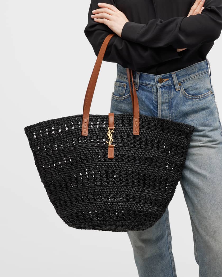 Saint Laurent Panier Small Ysl Raffia Tote Bag Black